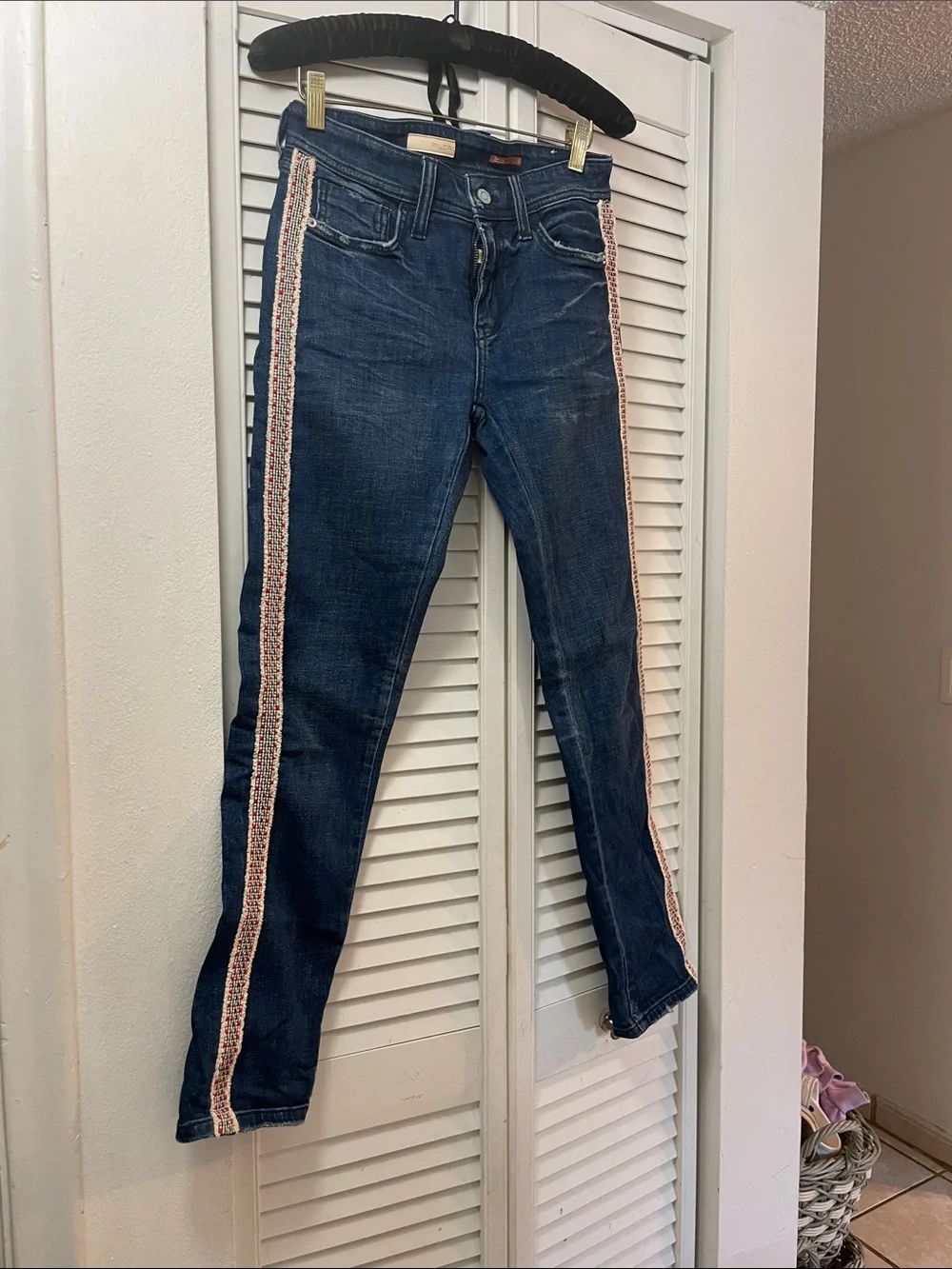 Pilcro Dark Blue Skinny Jeans with Pink Side Trim
